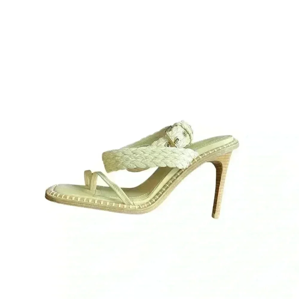 Ulla Johnson Lydia Natural Raffia Strappy Ankle Wrap Sandal Pumps 40/10